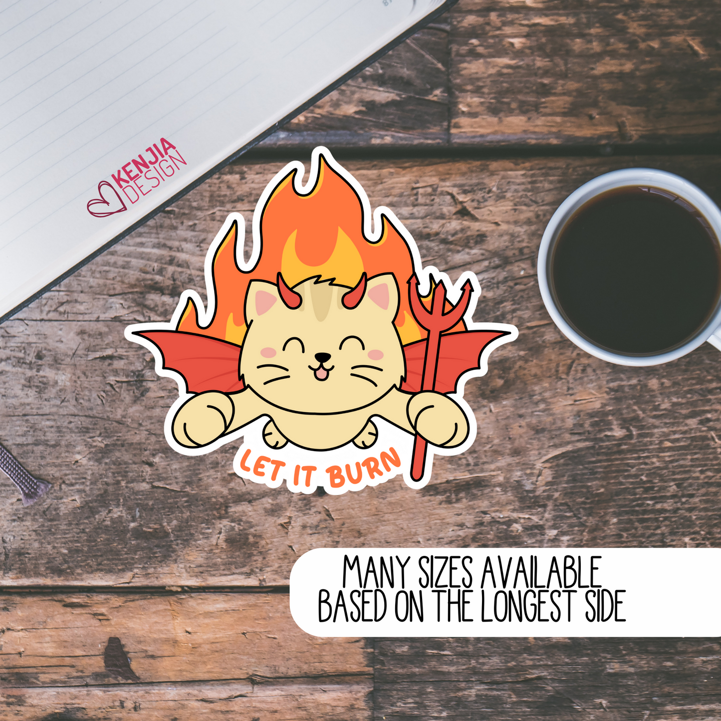 Let It Burn Arson Cat Stickers and Magnets Cute Kawaii Cat Demon, Funny Animal, Self Love Let Go Sticker, Trendy Stickers