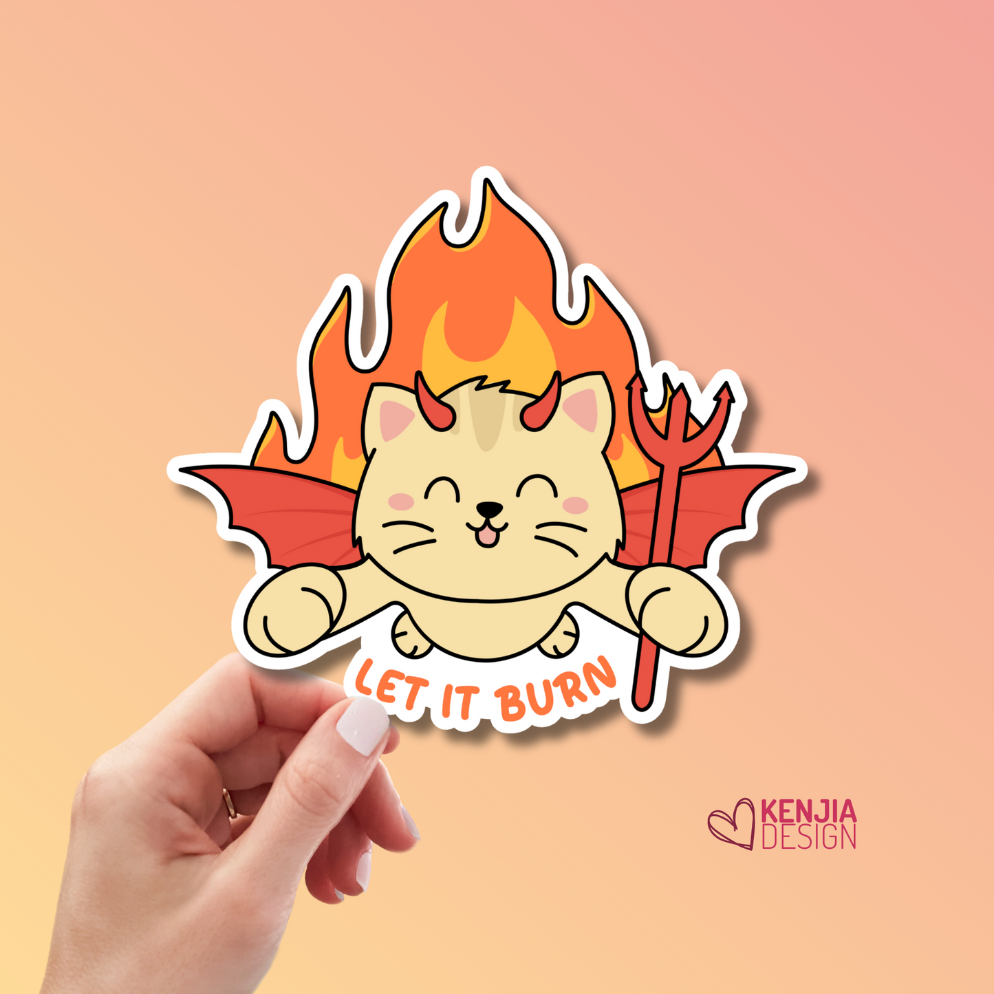 Let It Burn Arson Cat Stickers and Magnets Cute Kawaii Cat Demon, Funny Animal, Self Love Let Go Sticker, Trendy Stickers