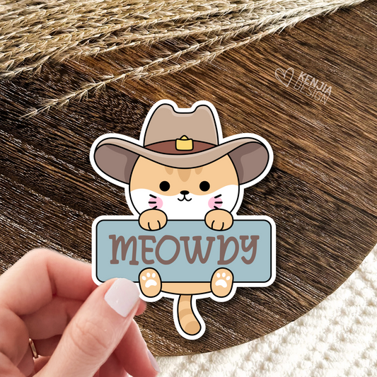 Meowdy Western Cowboy Cat Stickers and Fridge Magnets / Country Cat Stickers / Cowboy Stickers for Laptop / Water Bottle Waterproof Stickers