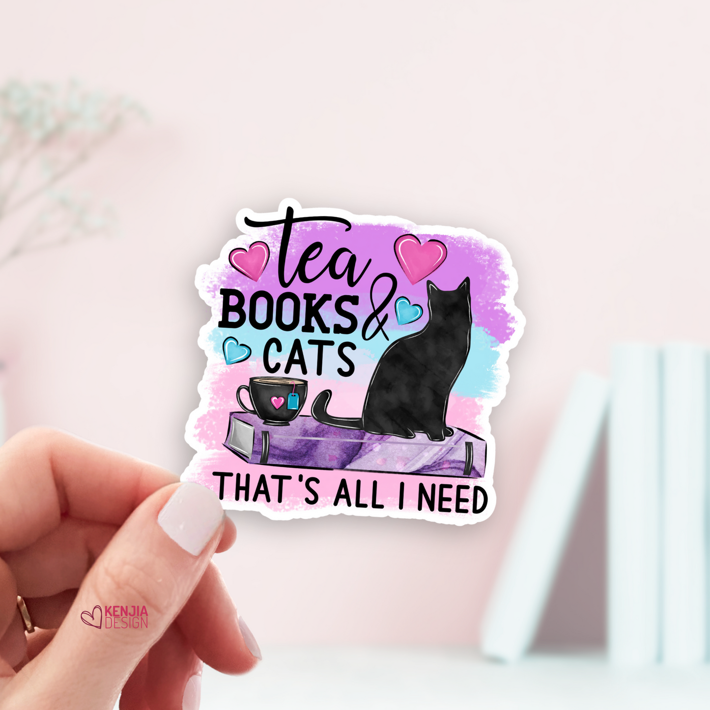 Tea Books and Cats That's All I Need Stickers and Magnets, Book Lover gift, Bookish Merch, Reading lover, Cat Stickers, Laptop Stickers