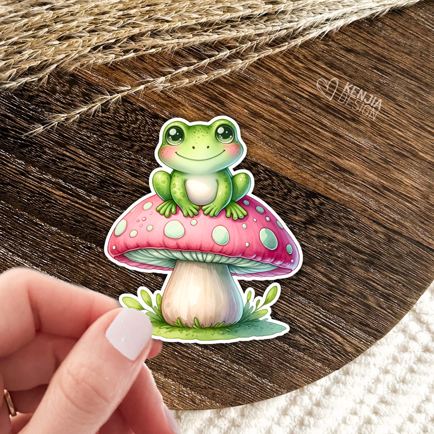 Cute Frog and Mushroom Stickers / Frog on Mushroom / Waterproof Vinyl Animal Sticker / Aesthetic Summer Stickers / Laptop & Kindle Sticker