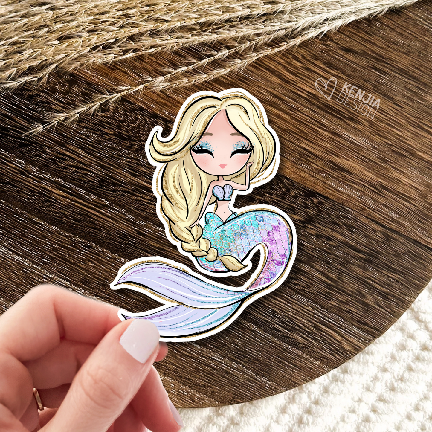 Mermaid Sticker Blond Hair, Cute Girly sticker, Waterproof Dishwasher Safe Handmade cute Vinyl Sticker gift, planner, book, laptop stickers