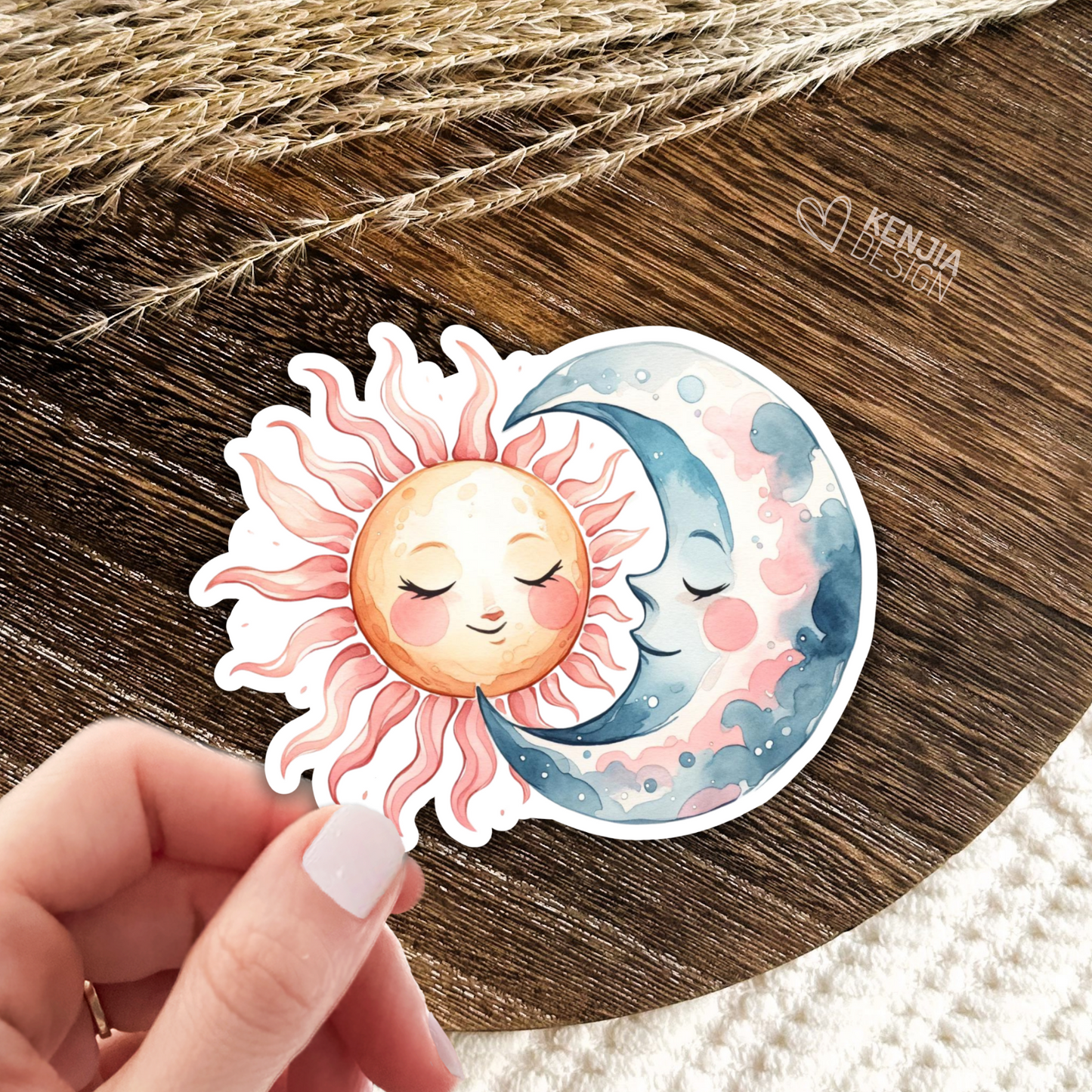 Cute Kawaii Moon and Sun Stickers / Summer Sticker / Tropical Sunshine Watercolor Sticker / Beach vacation Kindle Stickers / Celestial