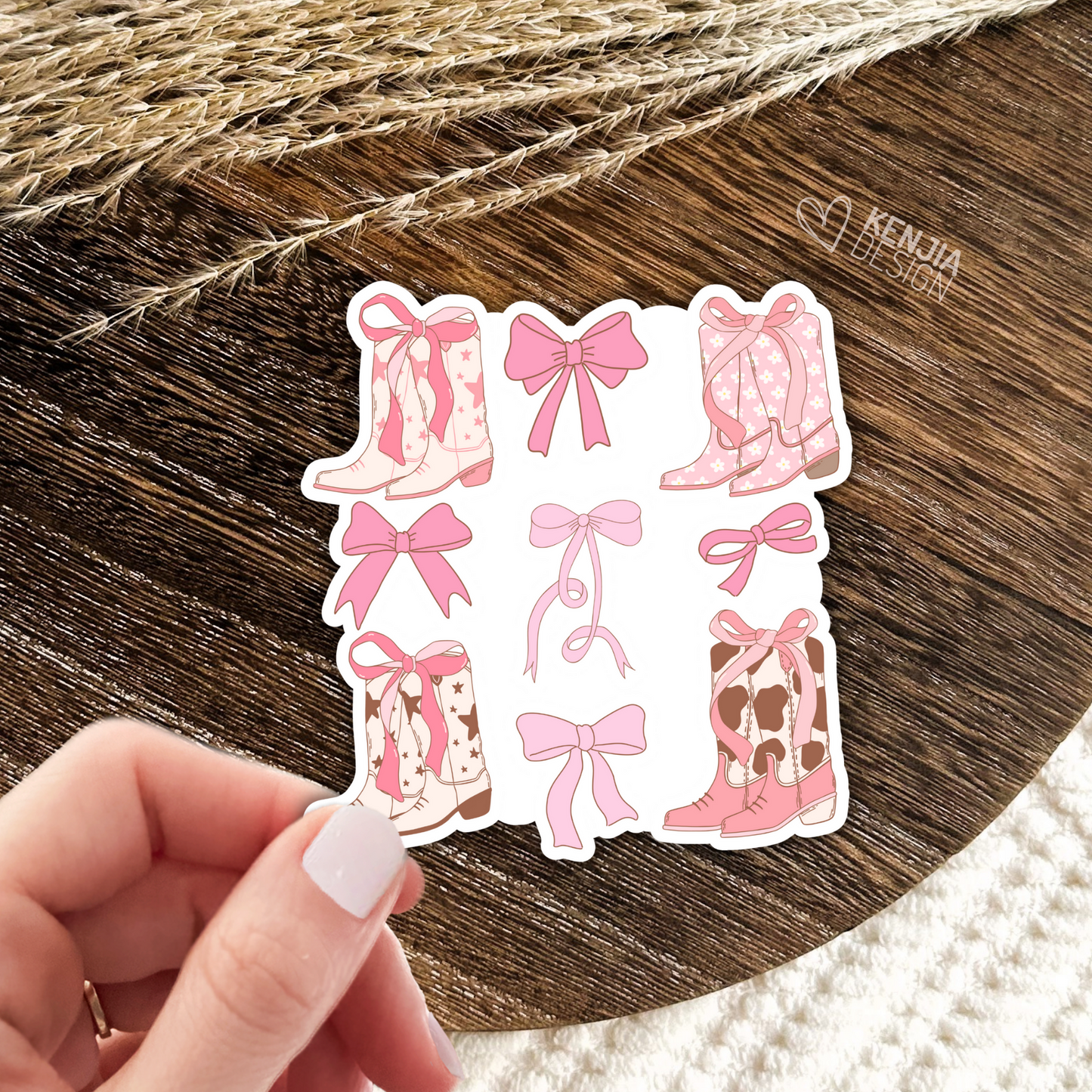 Coquette Aesthetic Cowgirl Stickers & Magnets / Western Cowgirl Boots / Cute Pink Bows / Pink Ribbon Collage Decals / Cowboys Lover