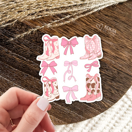 Coquette Aesthetic Cowgirl Stickers / Western Cowgirl Boots / Cute Pink Bows / Pink Ribbon Collage Decals / Cowboys Lover