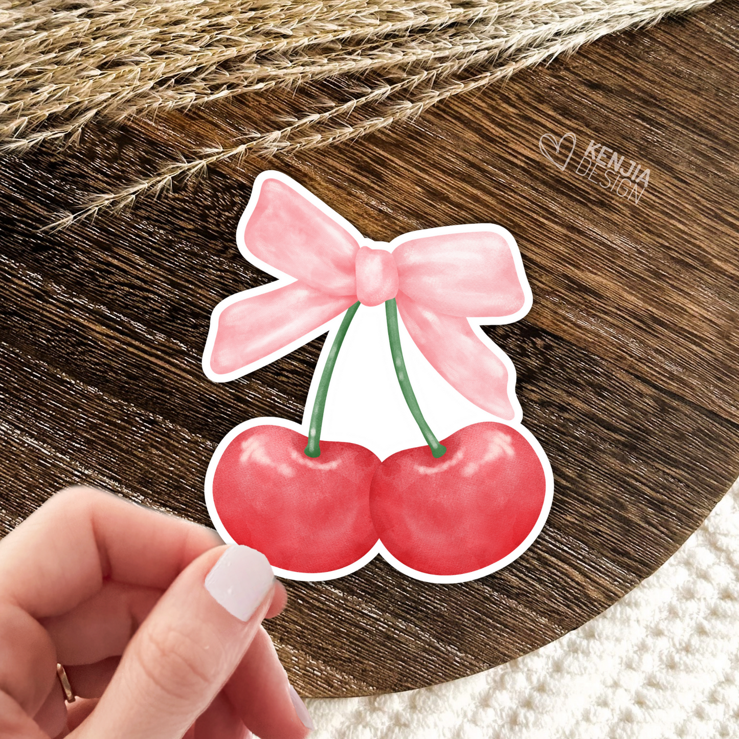 Cherry With Pink Bow Stickers & Magnets / Soft Girl Era / Aesthetic Cherries / Choquette Ribbon