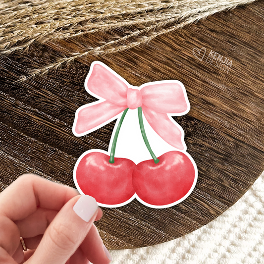 Cherry With Pink Bow Stickers / Soft Girl Era / Aesthetic Cherries / Choquette Ribbon