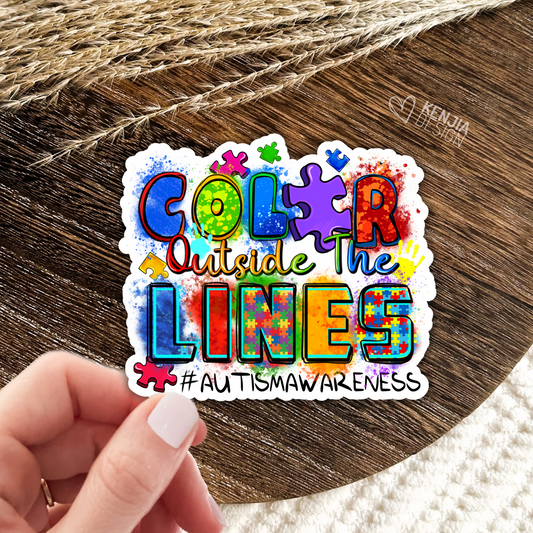 Color Outside The Lines Autism Awareness Stickers / Autism Puzzle Pieces / Mental Health Matters / Neurodiversity