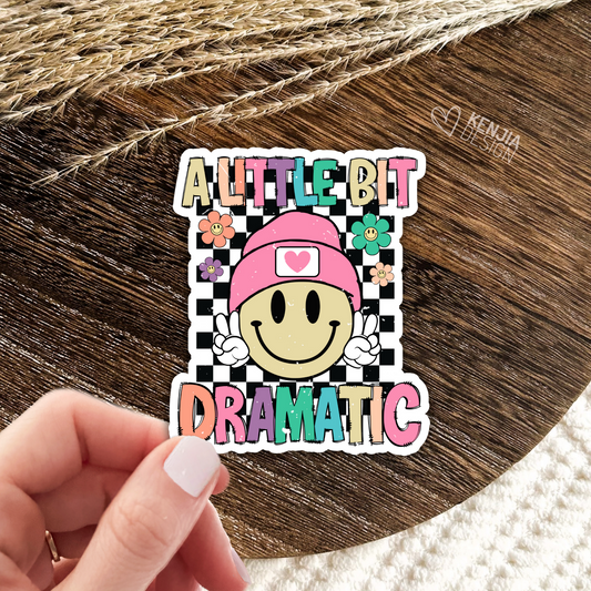 A Little Bit Dramatic Retro Stickers  - Cute Groovy Smiley Face / Little Toddler Girl Gifts / Kids Life / Anxiety Drama Queen