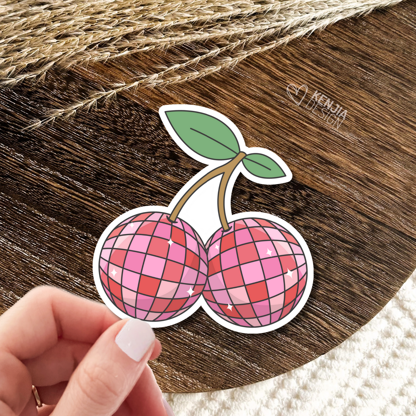 Cherry Disco Ball Stickers & Magnets / Retro Groovy Dance Party Cherries / Pink Aesthetic Stickers / Fruit Waterproof Vinyl Stickers / Funky Art