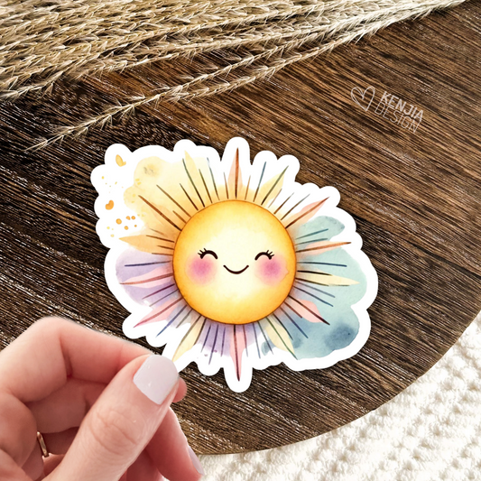 Cute Kawaii Sun Stickers / Summer Sticker / Tropical Sunshine Watercolor Sticker / Beach vacation Kindle Stickers / Celestial