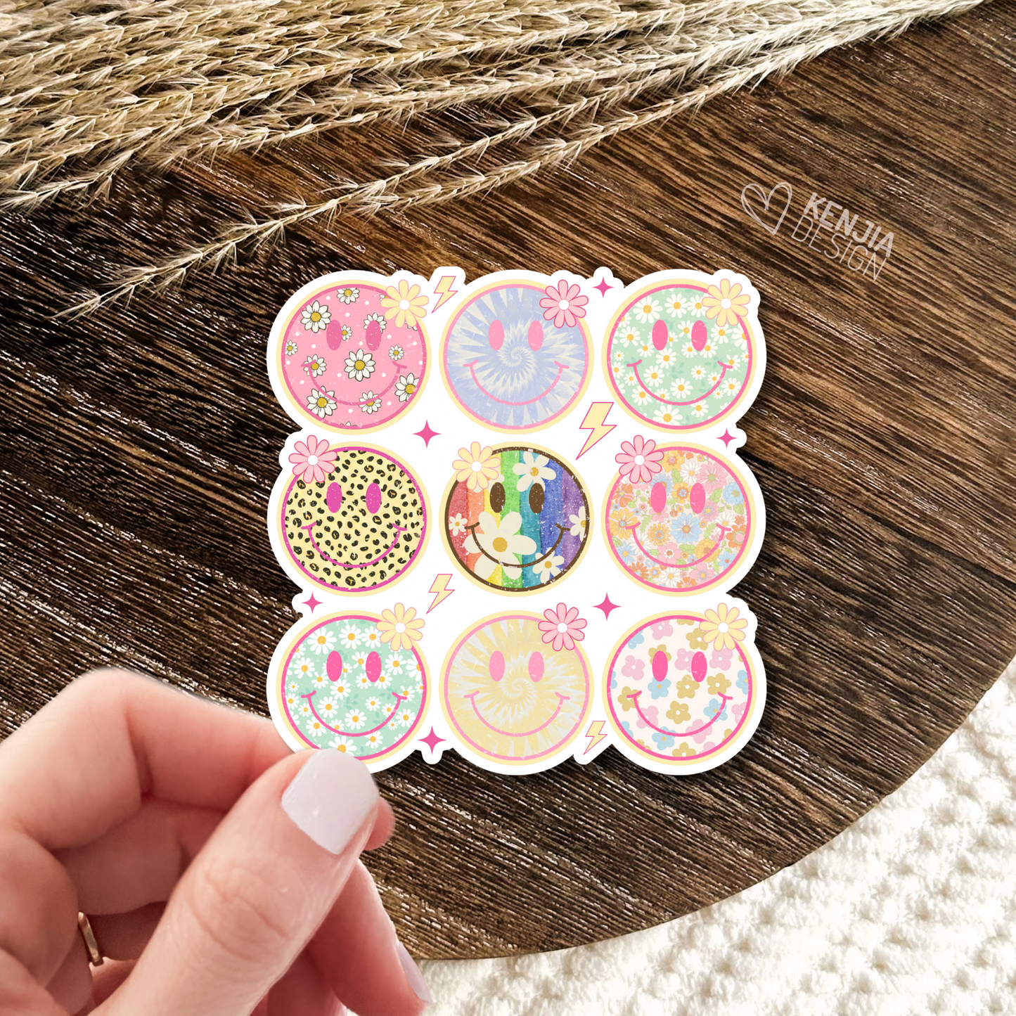 Smile Faces Stickers & Magnets / Vintage Retro Groovy Stars Lightning Happy Face Sticker / Trendy Smiling Face Stickers for Kindle, Laptop