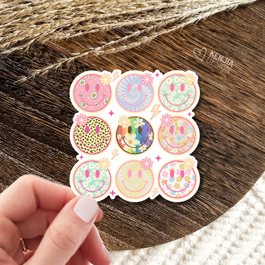 Smile Faces Stickers / Vintage Retro Groovy Stars Lightning Happy Face Sticker / Trendy Smiling Face Stickers for Kindle, Laptop