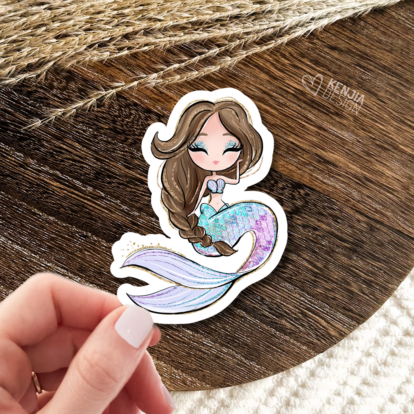 Cute Mermaid Stickers & Magnets / Brown Hair / Waterproof Dishwasher Safe / Handmade Vinyl Sticker gift / For Planner, Kindle, Laptop