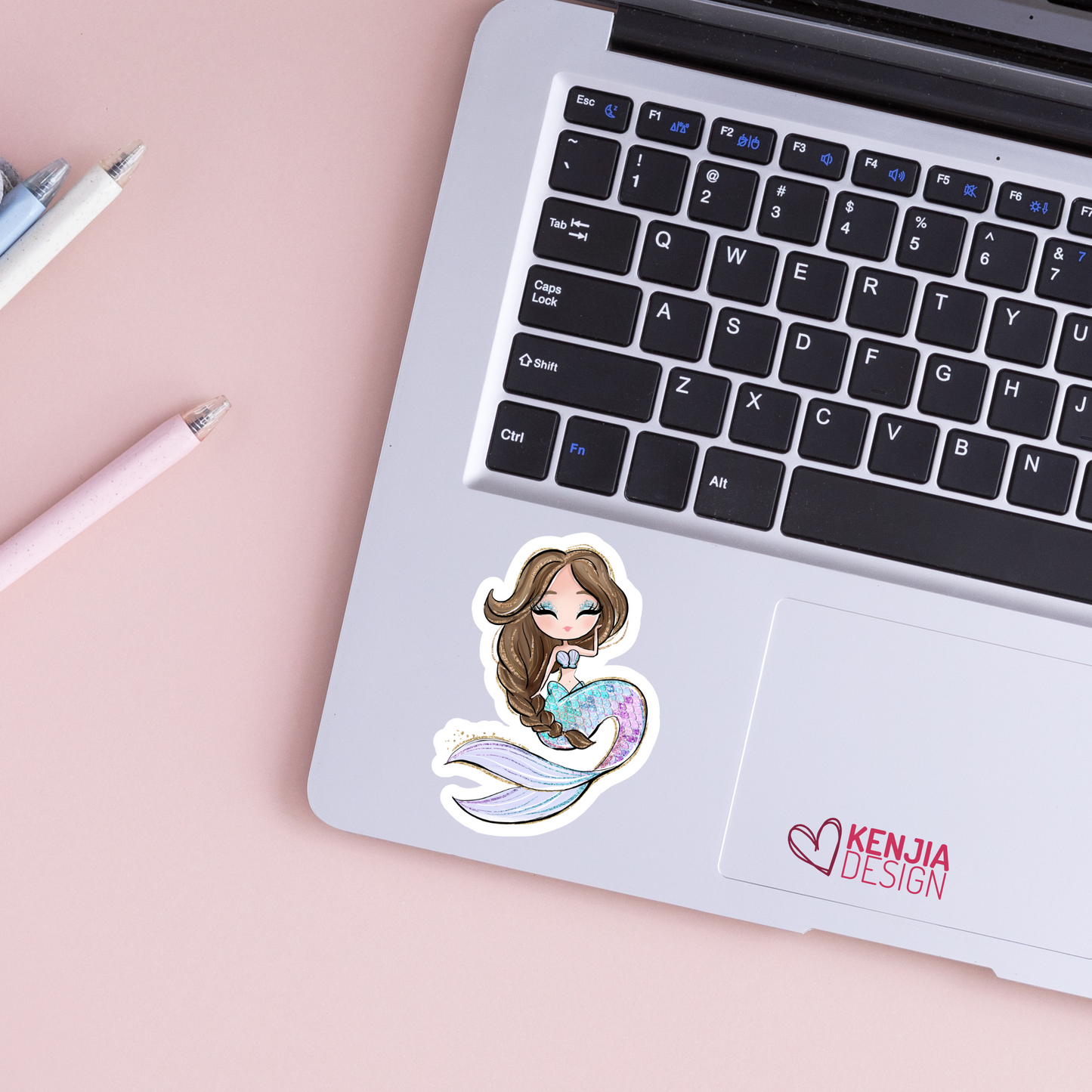 Cute Mermaid Stickers & Magnets / Brown Hair / Waterproof Dishwasher Safe / Handmade Vinyl Sticker gift / For Planner, Kindle, Laptop