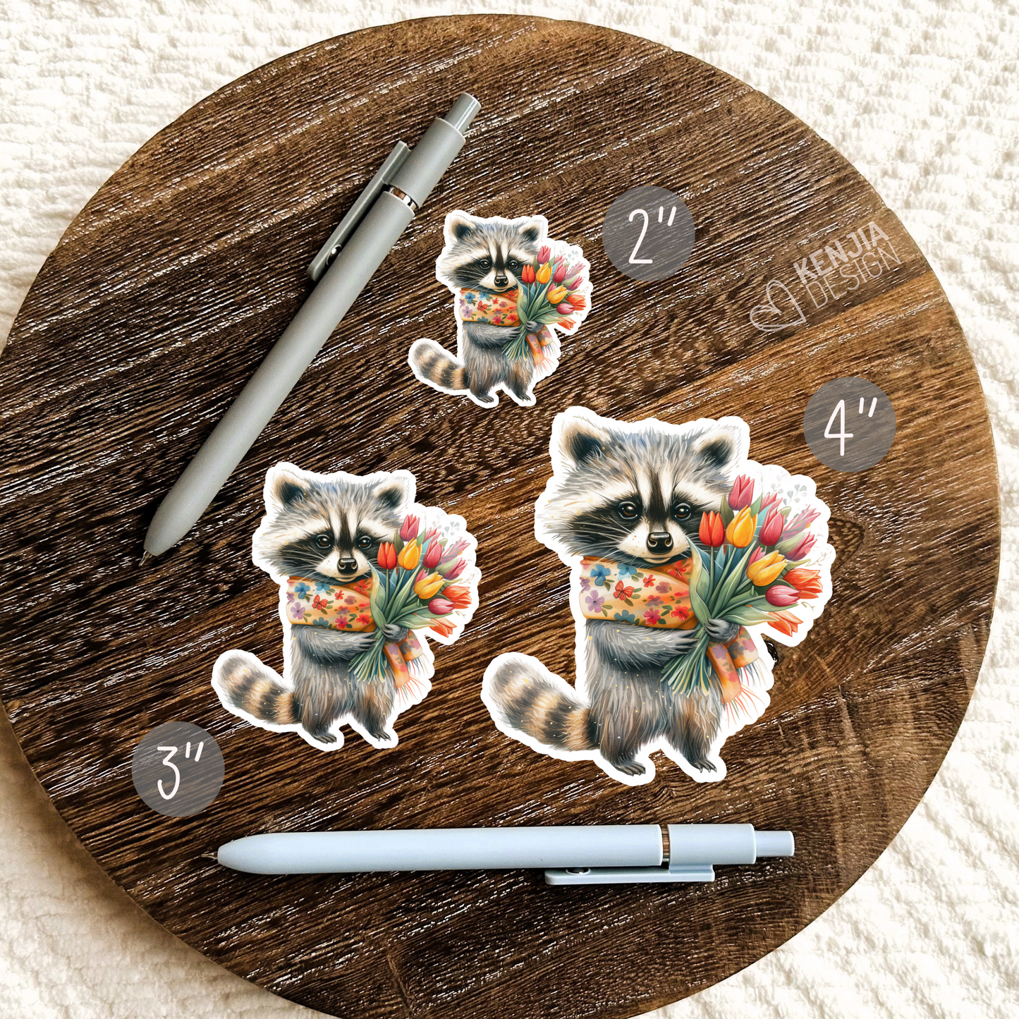 Raccoon With Summer Flowers Stickers & Magnets / Watercolor Tulip Stickers / Cute Animal Sticker