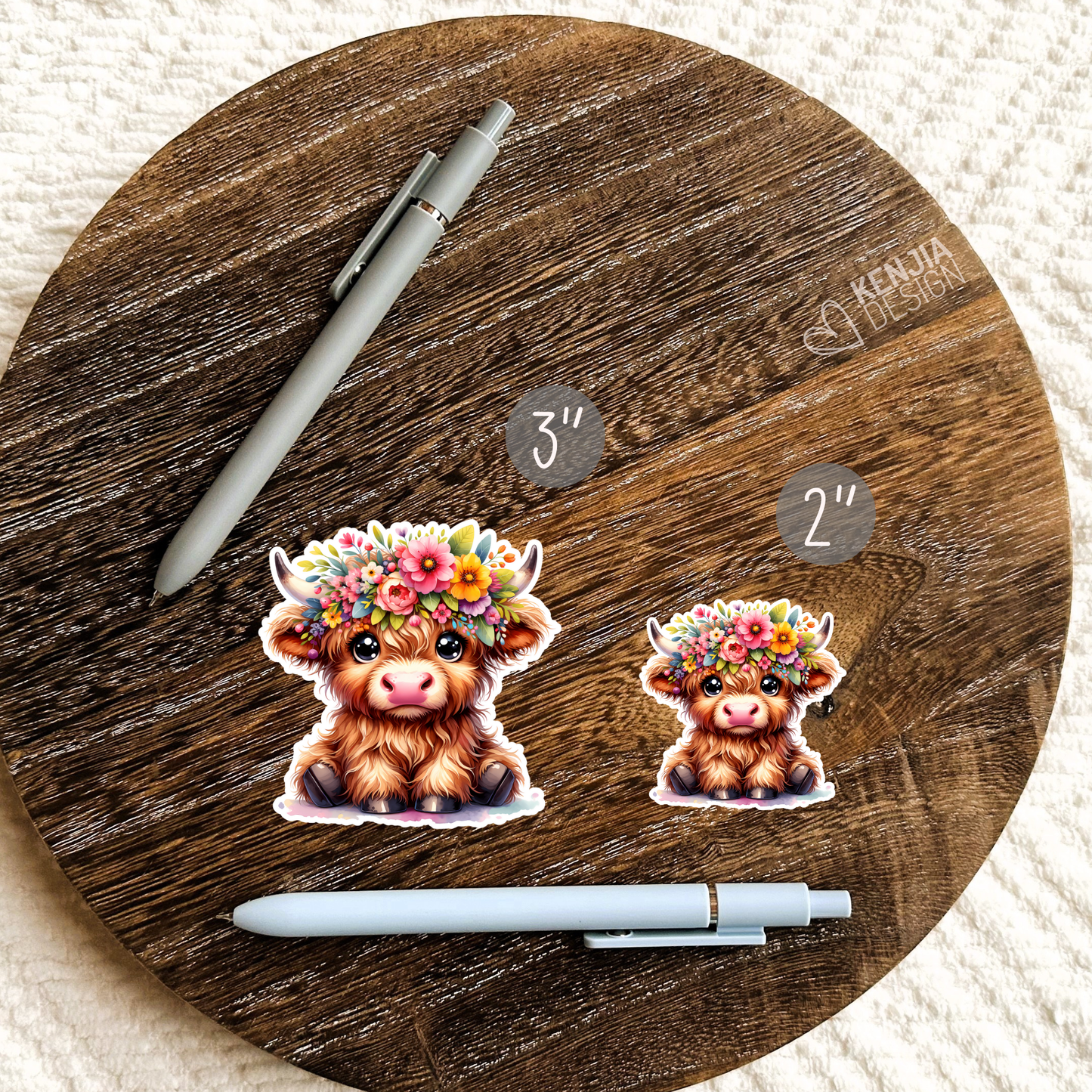 Cute Baby Highland Cow Stickers / Floral Farm Animal Lover / Cute Fluffy Calf / Farm Life / Moo Moo Scottish Cow Laptop & Kindle Stickers