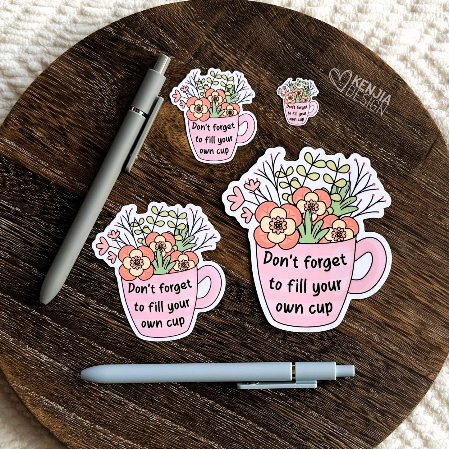 Don't Forget to Fill Your Own Cup / Self Care Stickers and Magnets / Aesthetic Stickers / Mental Health Matters Waterproof Vinyl Stickers / Retro Floral Cup Sticker