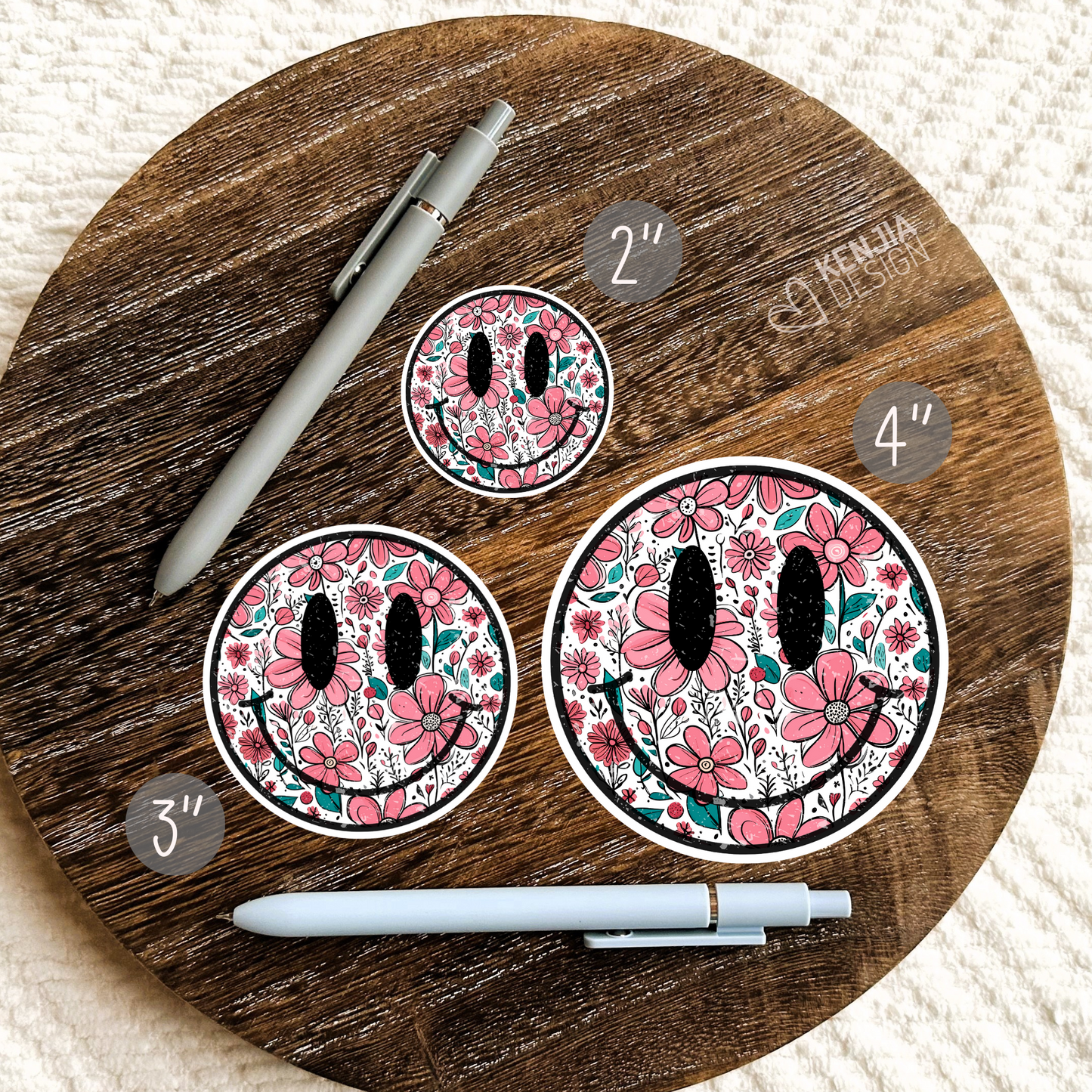 Smile Face Stickers & Magnets / Vintage Retro Pink Flower Groovy