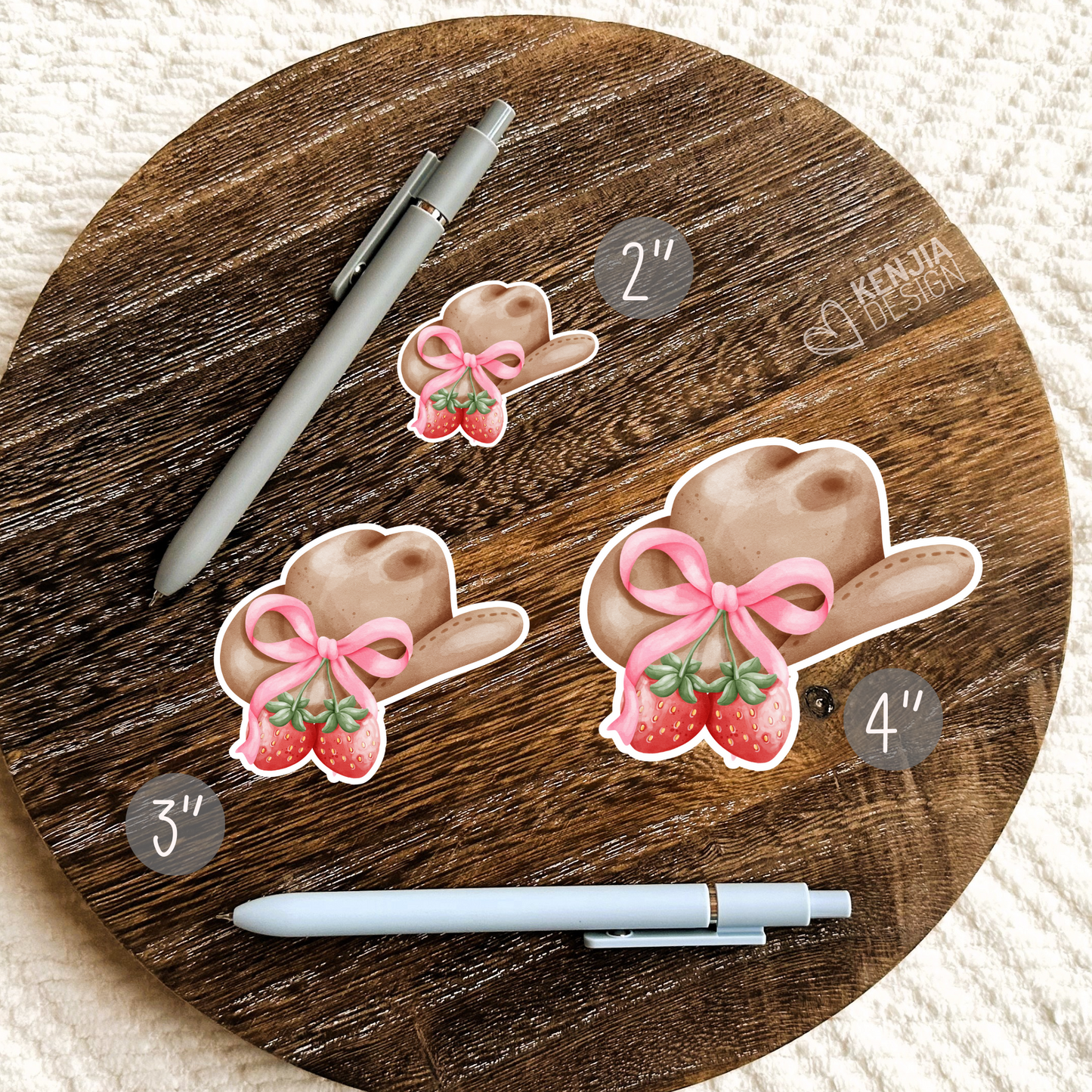 Coquette Aesthetic Cowgirl Stickers & Magnets / Western Sticker / Cowgirl Hat / Cute Pink Strawberry Bow Ribbon / Girl Gifts / Cowboys Lover