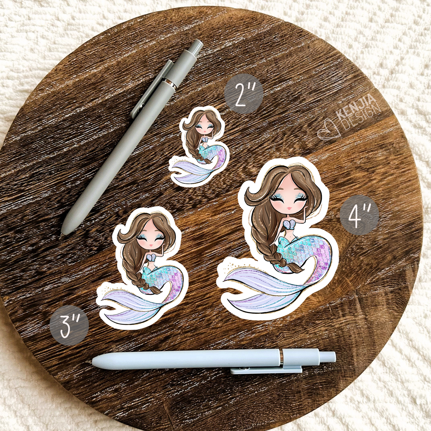 Cute Mermaid Stickers & Magnets / Brown Hair / Waterproof Dishwasher Safe / Handmade Vinyl Sticker gift / For Planner, Kindle, Laptop