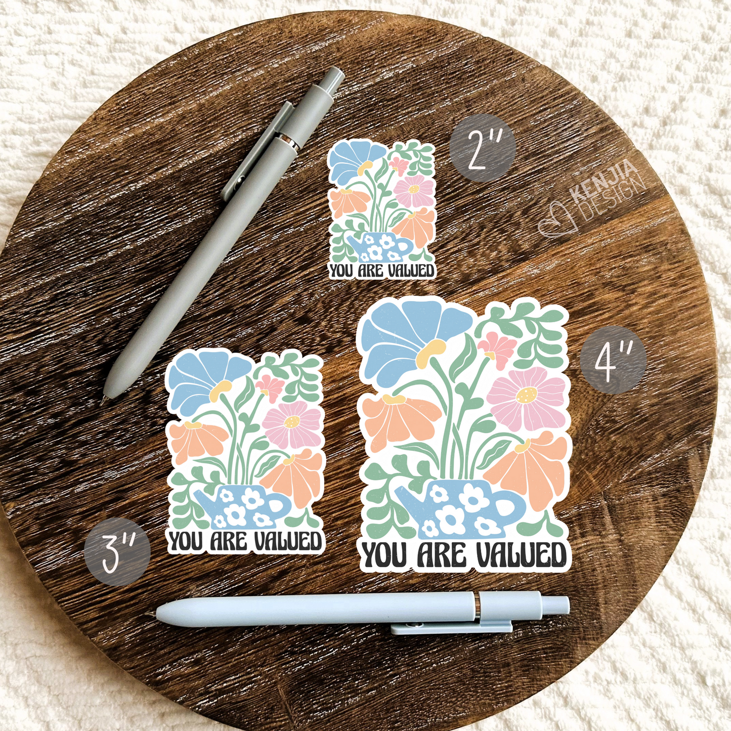 You Are Valued Stickers / Floral Self Care Stickers / Mental Health Waterproof Vinyl Sticker / Retro Aesthetic Flowers Decal