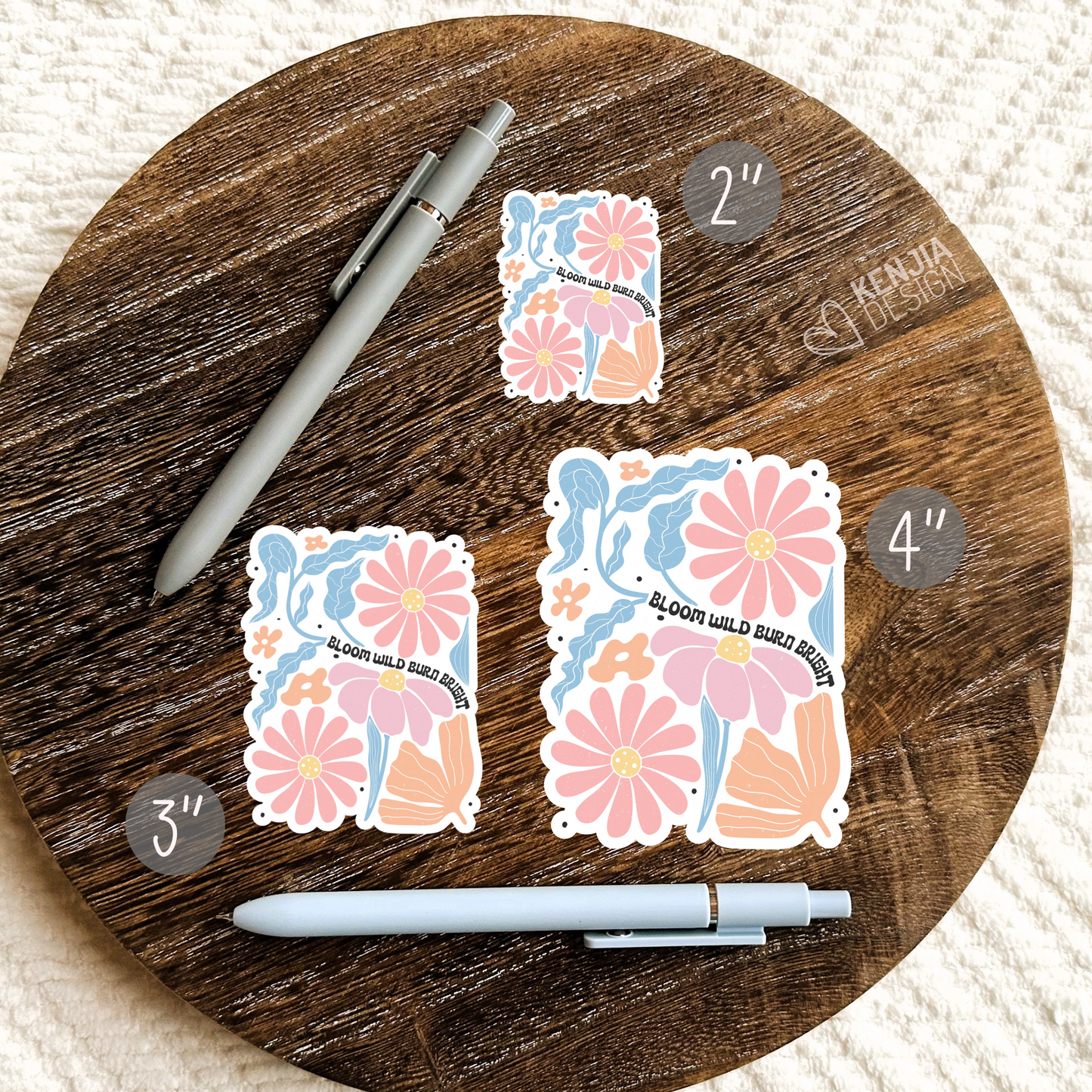 Bloom Wild Burn Bright Stickers / Floral Self Care Stickers / Mental Health Waterproof Vinyl Sticker / Retro Aesthetic Flowers Decal