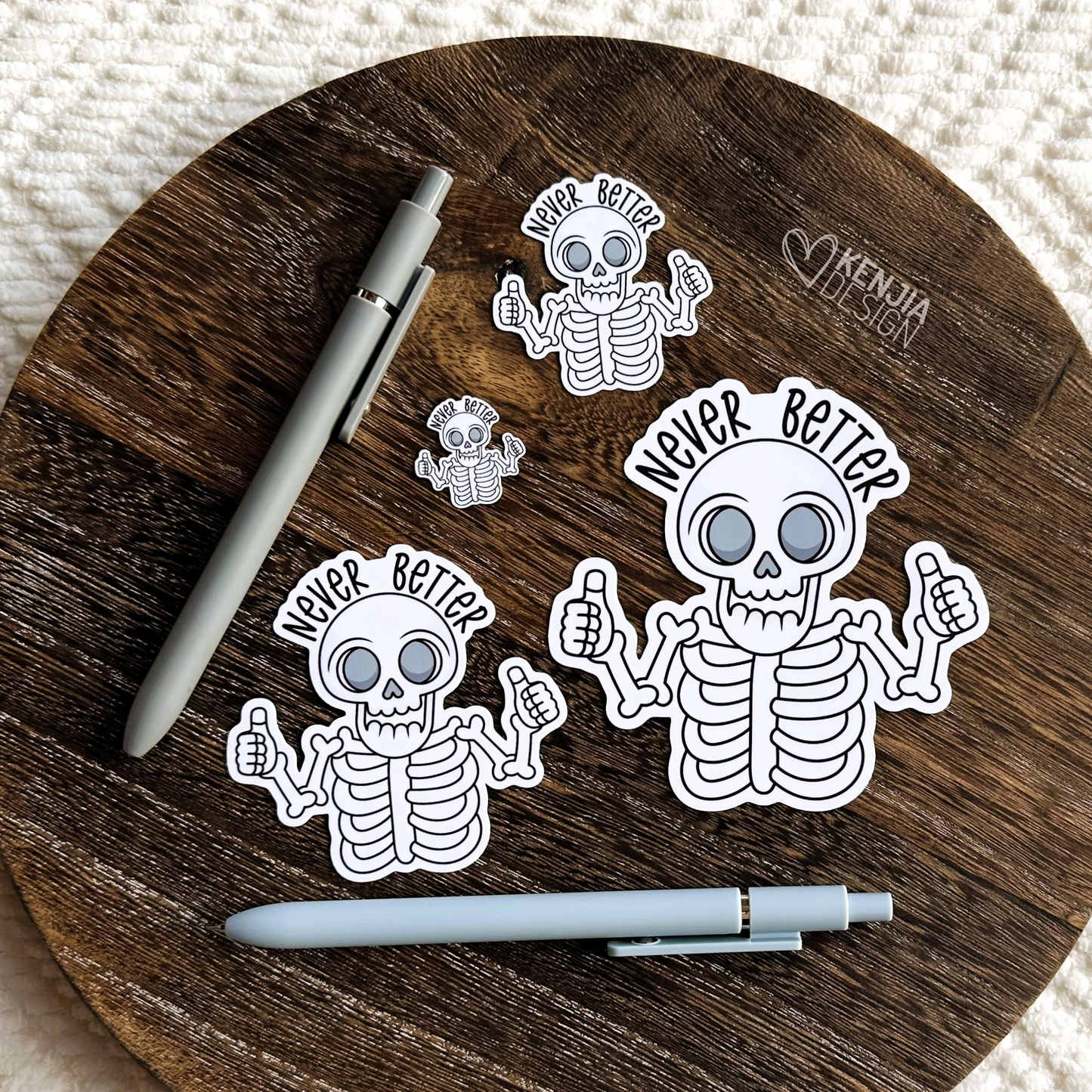 Never Better Skeleton Stickers & Fridge Magnets / Sacrastic Dead Inside Gifts / Funny Halloween Skull Mental Health Mom Stickers