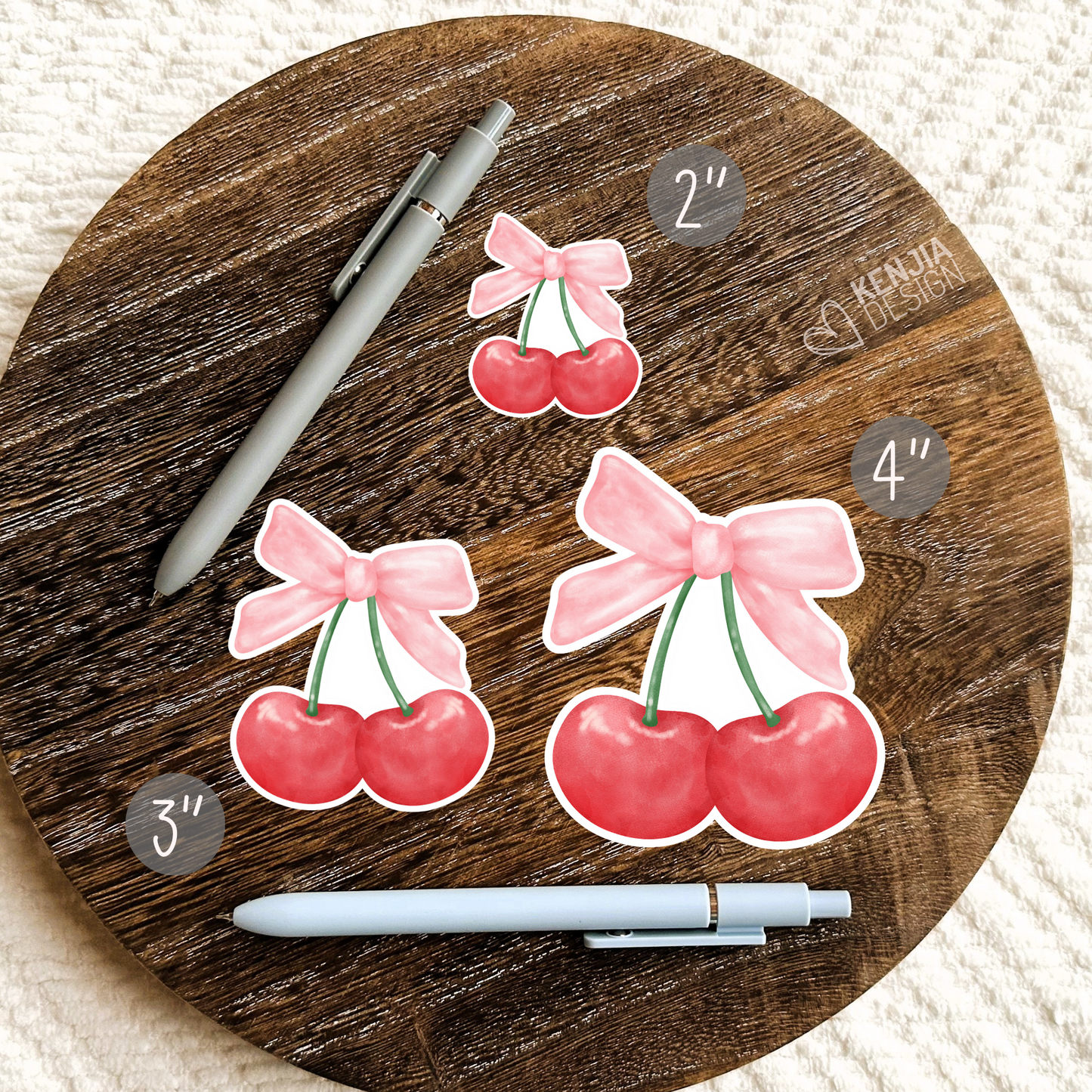 Cherry With Pink Bow Stickers & Magnets / Soft Girl Era / Aesthetic Cherries / Choquette Ribbon