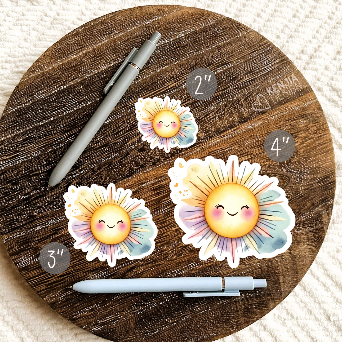 Cute Kawaii Sun Stickers & Magnets / Summer Sticker / Tropical Sunshine Watercolor Sticker / Beach vacation Kindle Stickers / Celestial