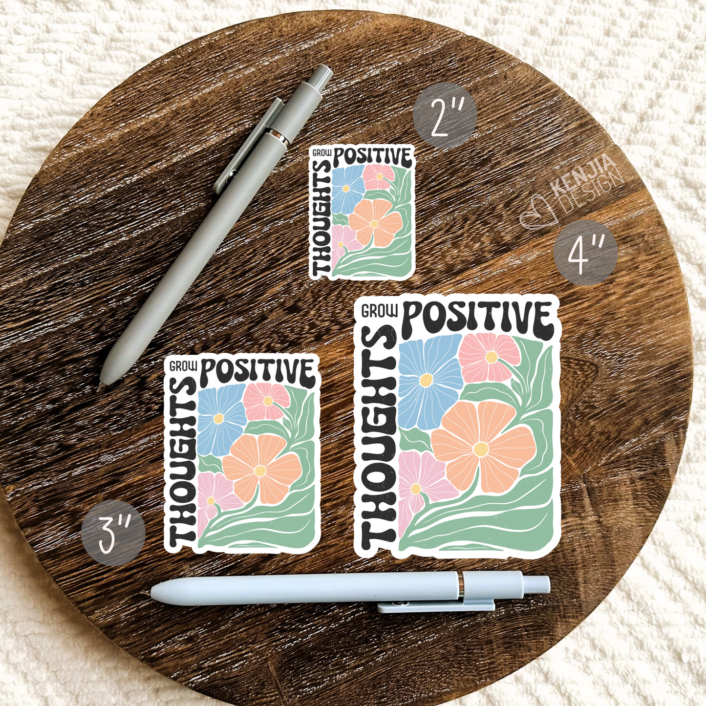 Grow Positive Thoughts Stickers / Floral Self Care Stickers / Mental Health Waterproof Vinyl Sticker / Retro Aesthetic Flowers Decal