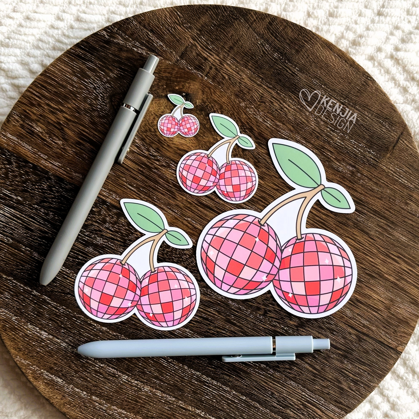 Cherry Disco Ball Stickers & Magnets / Retro Groovy Dance Party Cherries / Pink Aesthetic Stickers / Fruit Waterproof Vinyl Stickers / Funky Art