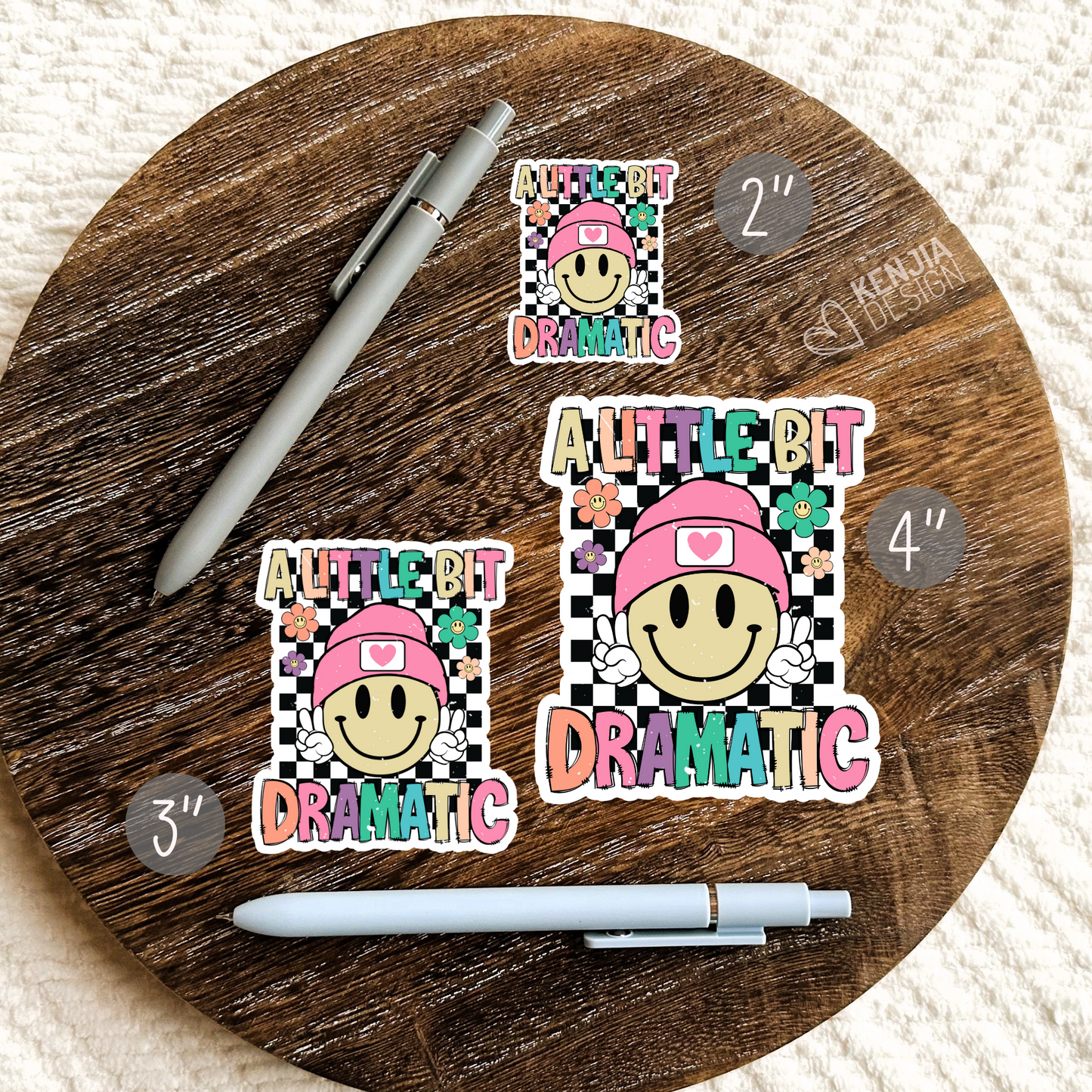 A Little Bit Dramatic Retro Stickers and Magnets - Cute Groovy Smiley Face / Little Toddler Girl Gifts / Kids Life / Anxiety Drama Queen