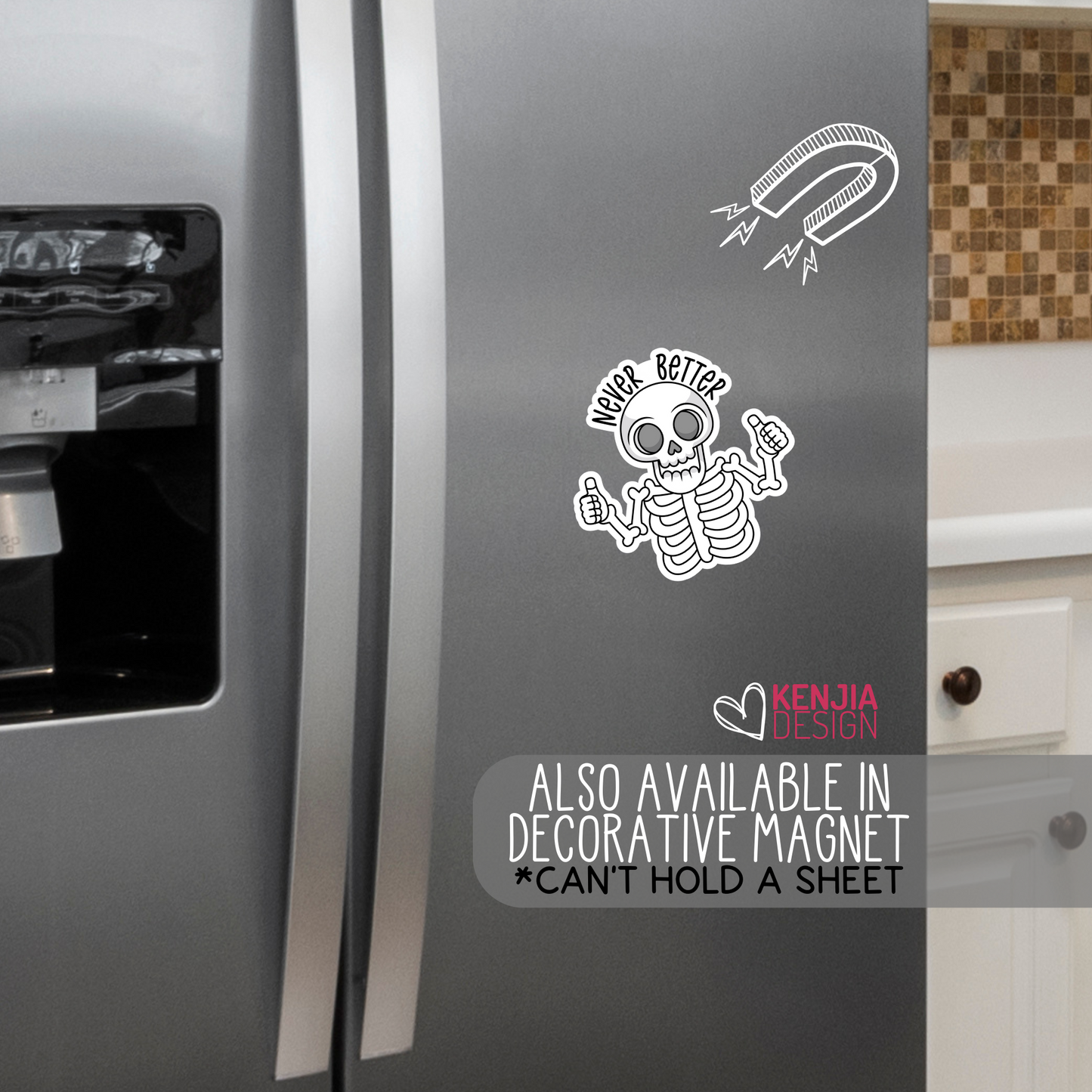 Never Better Skeleton Stickers & Fridge Magnets / Sacrastic Dead Inside Gifts / Funny Halloween Skull Mental Health Mom Stickers