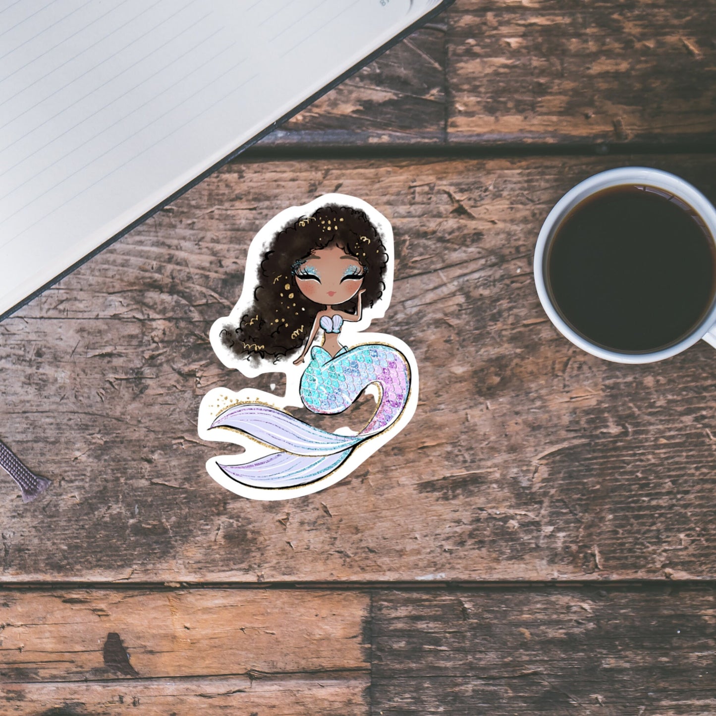 Cute Girly Sticker | Black Mermaid Sticker | Kenjia Design