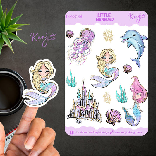 Beautiful Mermaid Sticker Sheet | with Jellyfish | Kenjia Design