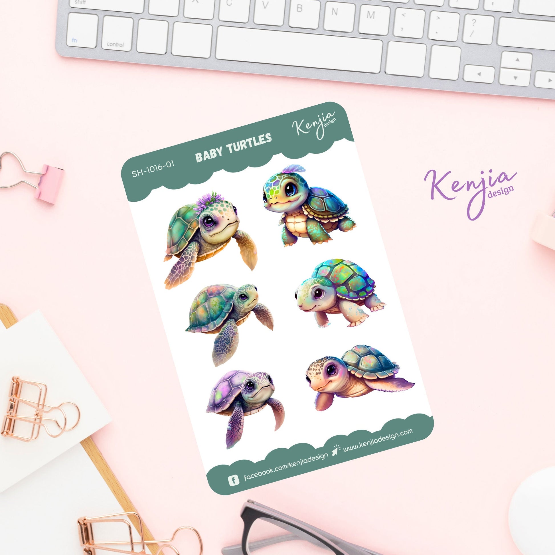 Baby Turtle Sticker Sheet | Sticker for Laptop | Kenjia Design