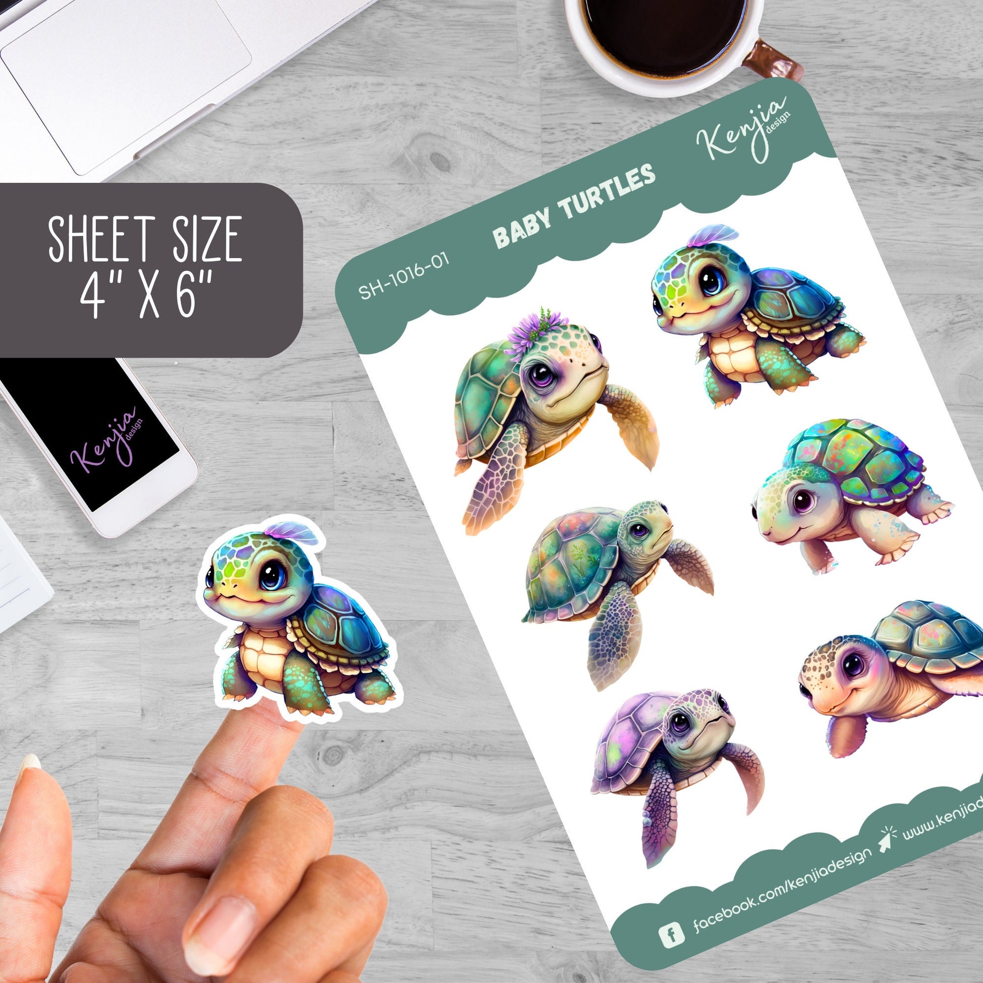 Baby Turtle Sticker Sheet | Sticker for Laptop | Kenjia Design