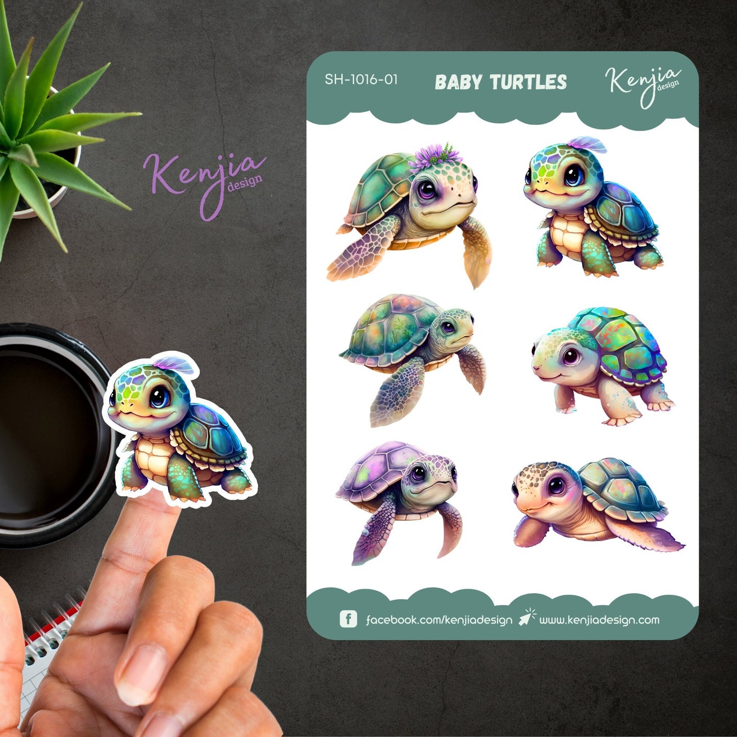 Baby Turtle Sticker Sheet | Sticker for Laptop | Kenjia Design