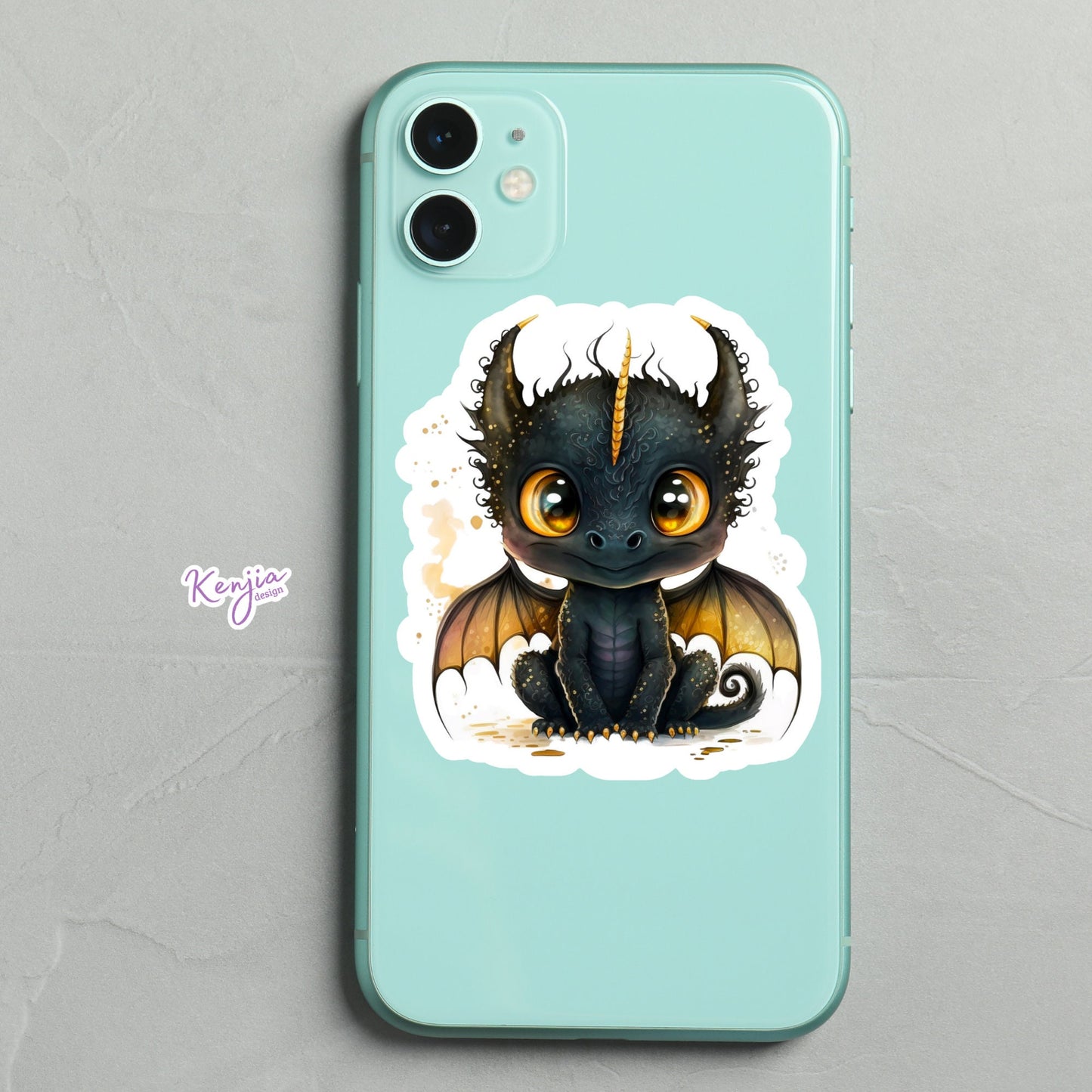 Cute Black Dragon Sticker | Dragon Sticker with Magnet | Kenjia Design