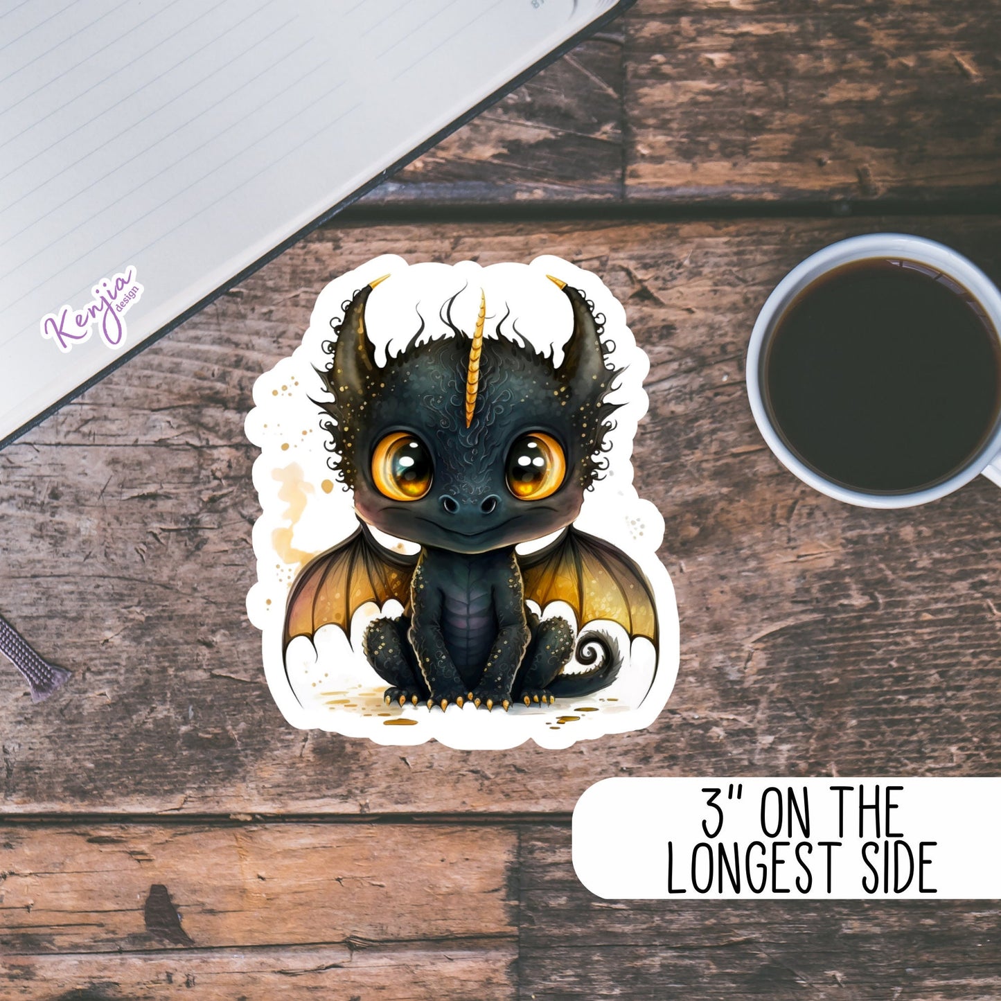 Cute Black Dragon Sticker | Dragon Sticker with Magnet | Kenjia Design