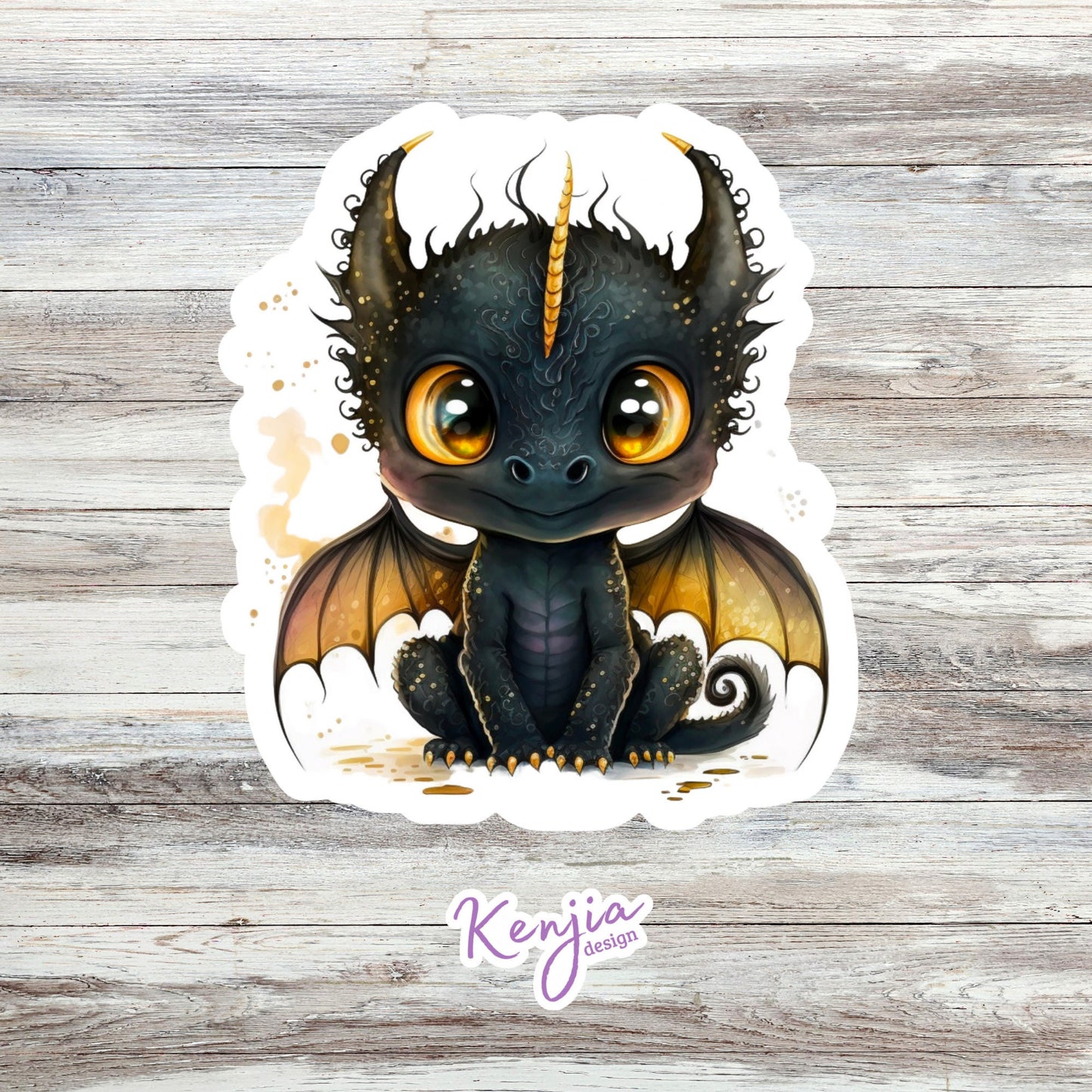 Cute Black Dragon Sticker | Dragon Sticker with Magnet | Kenjia Design