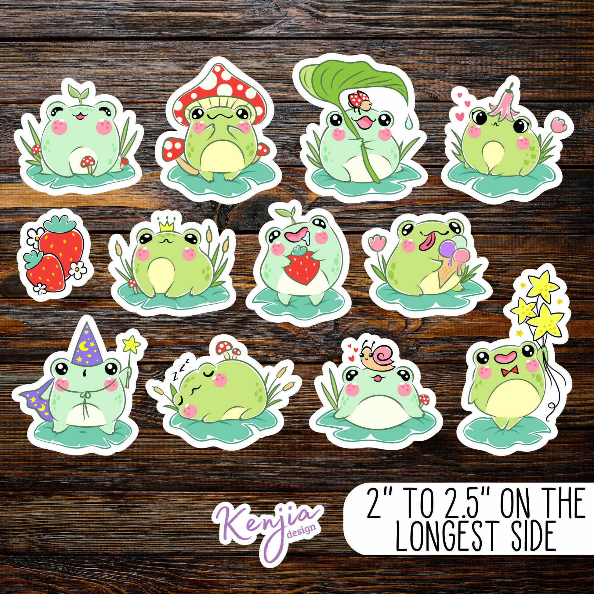 Kawaii Frog Stickers | Handmade Vinyl Stickers | Kenjia Design