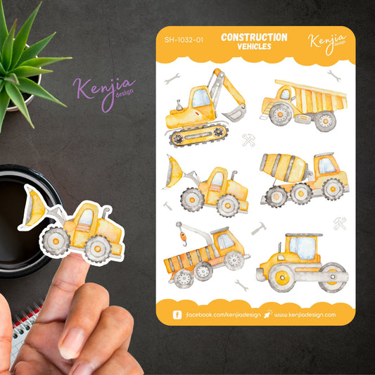 Construction Vehicles Sticker Sheets | Kenjia Design