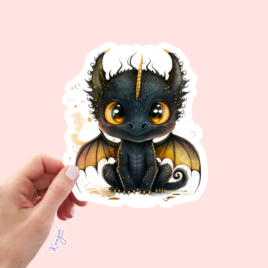 Cute Black Dragon Sticker | Dragon Sticker with Magnet | Kenjia Design