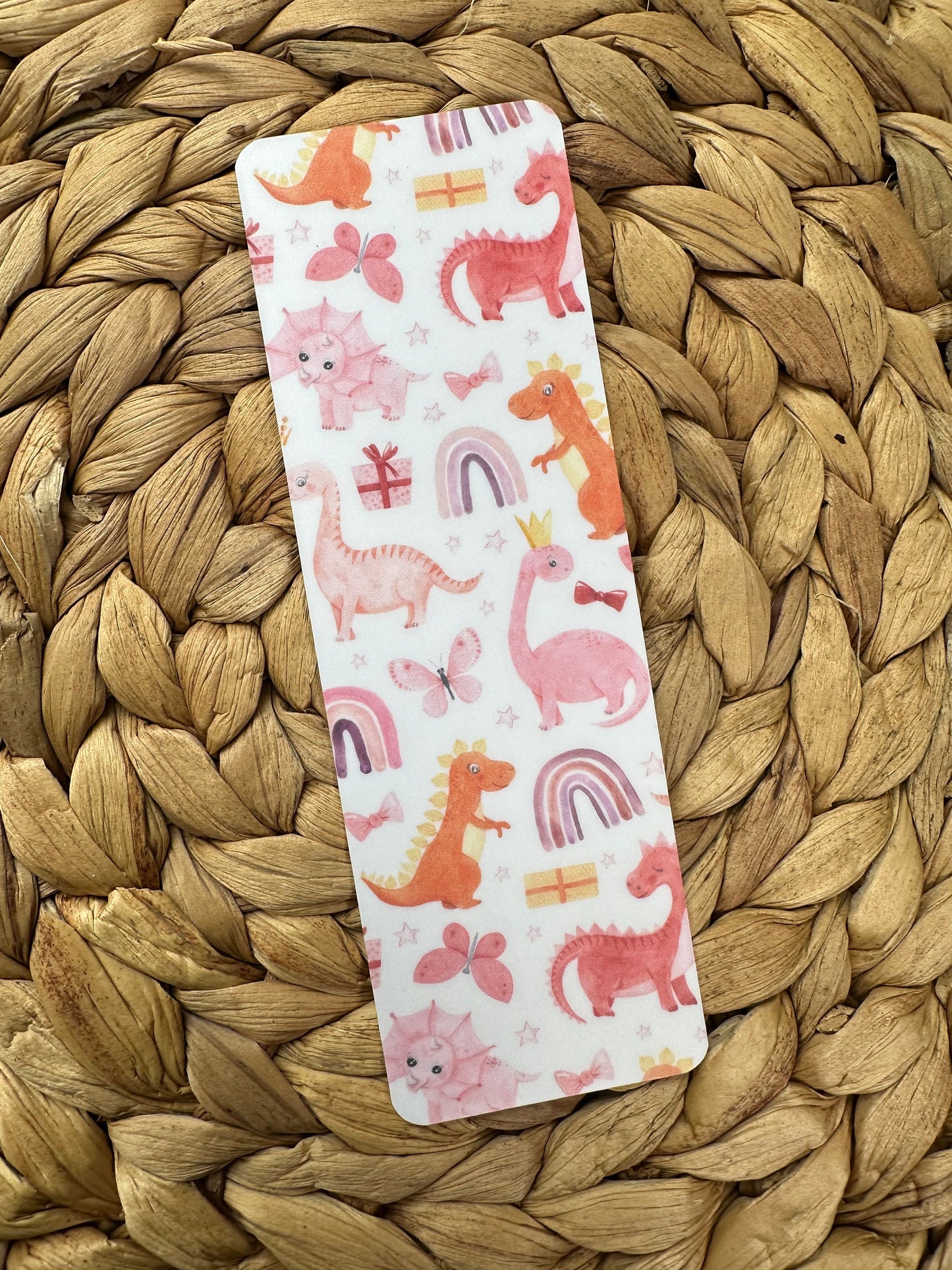 Girly Pink Dinosaur Bookmark - Perfect for Little Dino Lovers! Cute Handmade Bookmark With Watercolor Effect /  Dinosaur Lover Gift