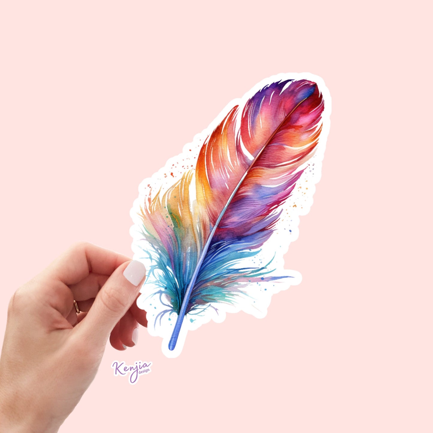 Colorful Feather Stickers | Feather Laptop Stickers | Kenjia Design