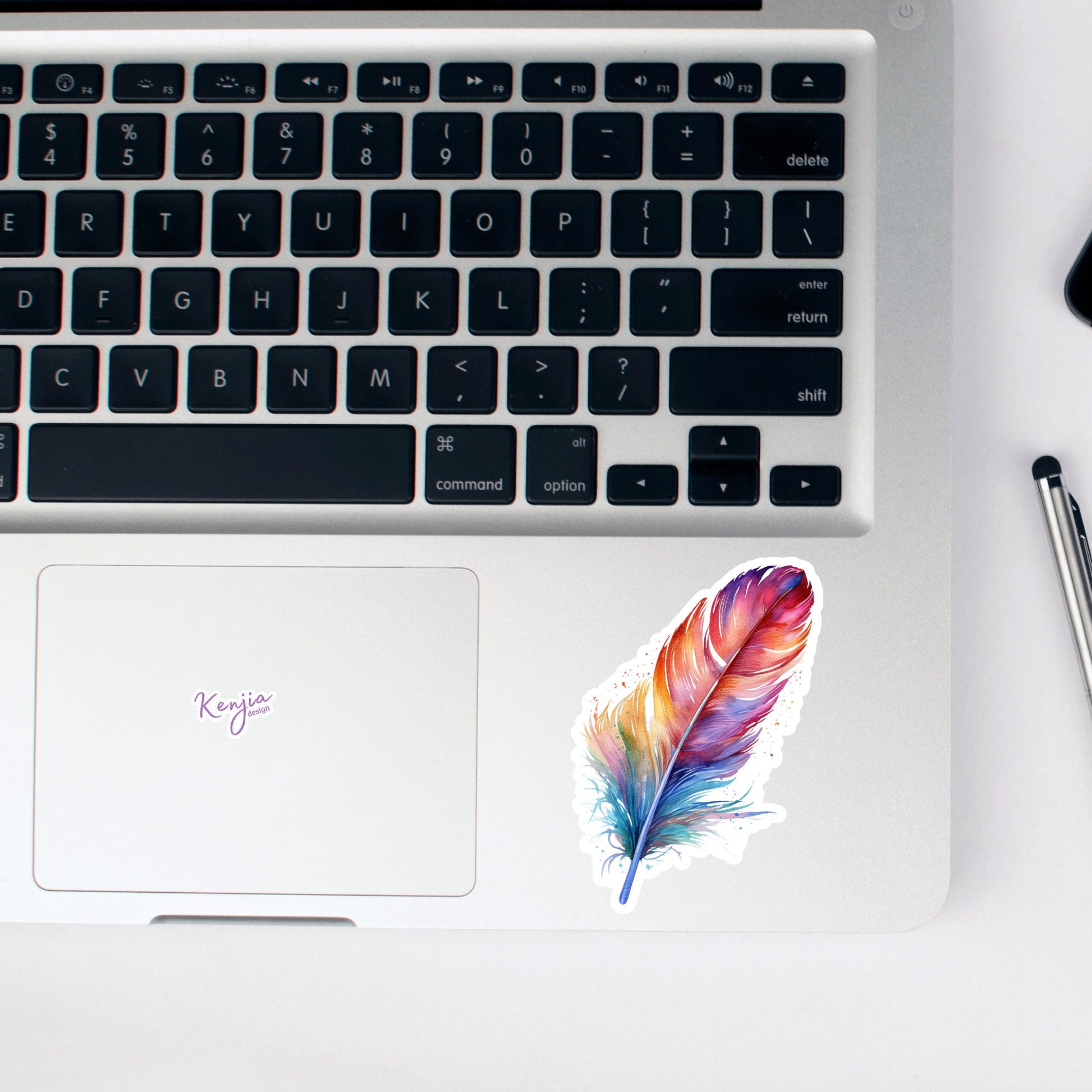 Colorful Feather Stickers | Feather Laptop Stickers | Kenjia Design