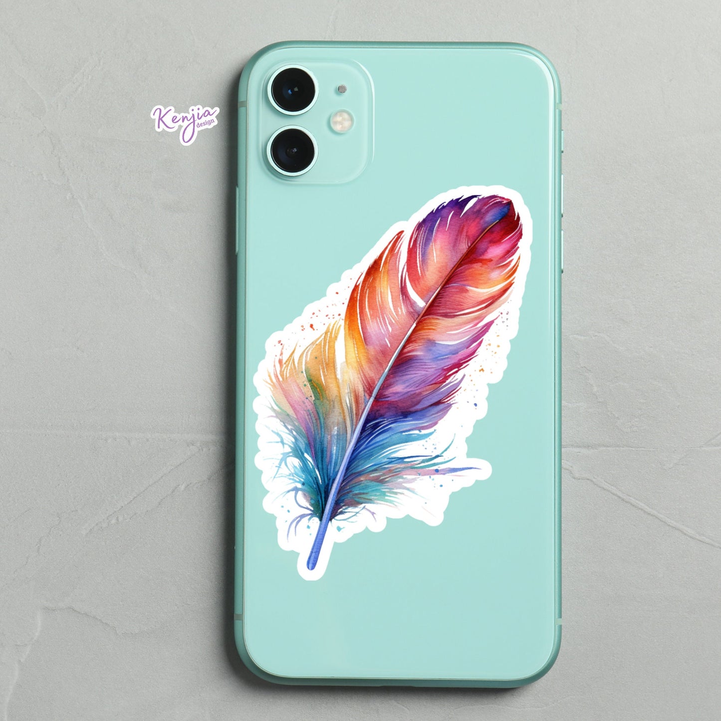 Colorful Feather Stickers | Feather Laptop Stickers | Kenjia Design