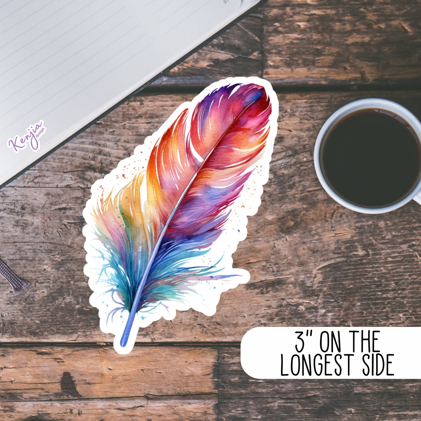 Colorful Feather Stickers | Feather Laptop Stickers | Kenjia Design